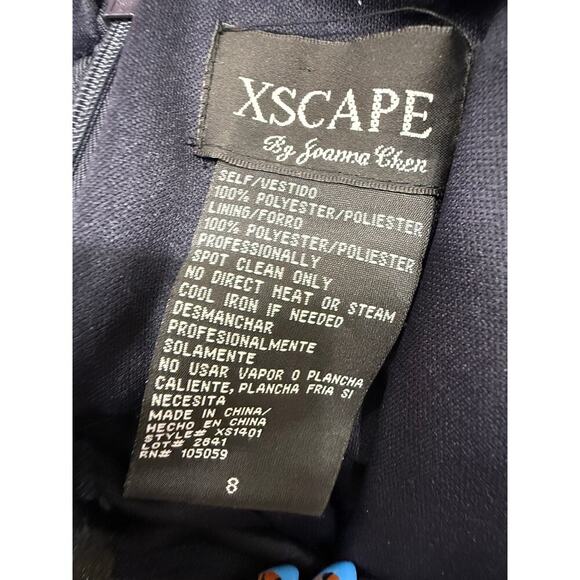 Xscape Joanne Chen Black Blue Jeweled Gown Size 8 Formal - Picture 4 of 9